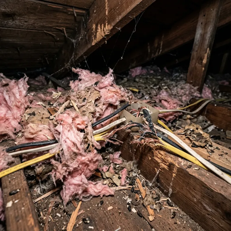 Contaminated ceiling insulation being assessed in a Surrey Hills roof space