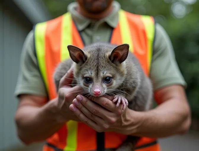 Animal handler safely recovering a deceased possum in Surrey Hills