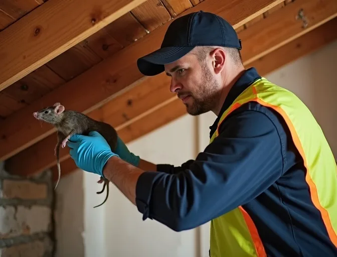 Technician inspecting a roof cavity for a dead rat in Surrey Hills